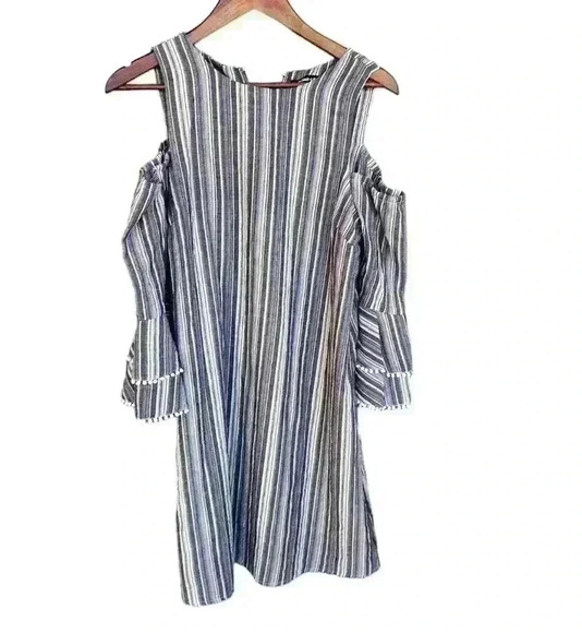 Sugar Lips Navy and White Striped Cutout Shoulder mini dress - Picture 3 of 8